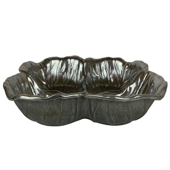 Wilton Armetale Majolica Cabbage Divided Pewter 9.5 in Serving Bowl Square - Picture 5 of 8